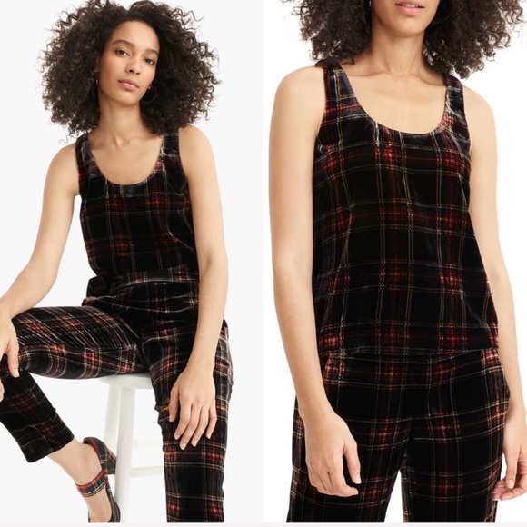 J. Crew Tops - NWT J Crew Velvet Plaid Tank Top